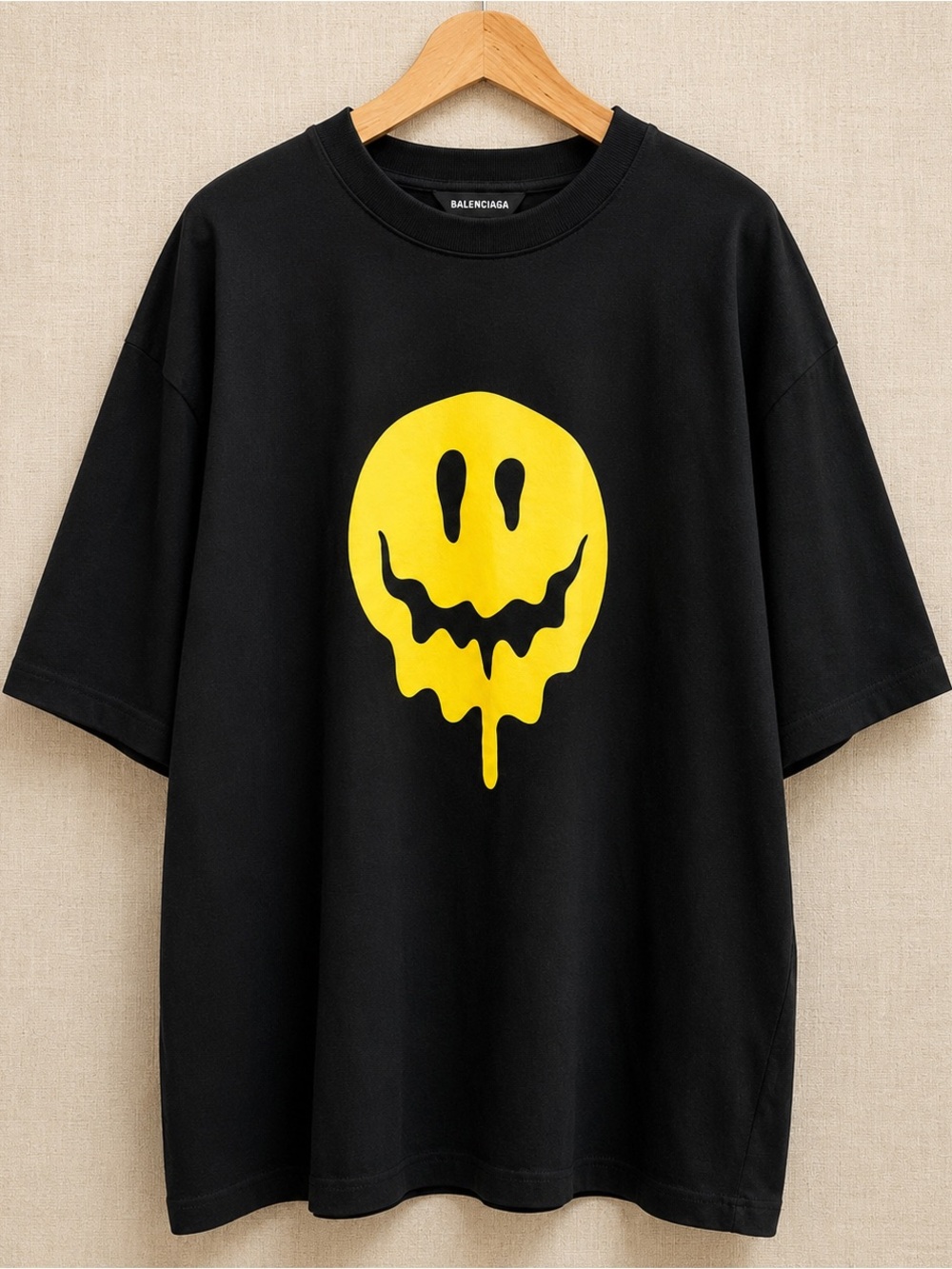 BALENCIAGA Melting Smiley Graphic Black Oversized Cotton T-Shirt S